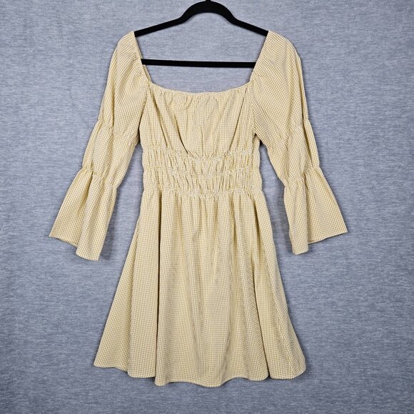 LULU'S Women's Yellow Plaid Off the shoulder Mini Dress Size S - Picture 2 of 7